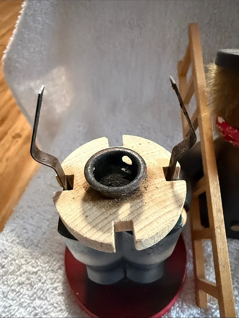 Wooden Chimney Sweep Figurine with Top Hat and Red Base